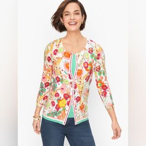 Talbots Colorful Floral Sweater Womens Size M Floral Button Cardigan 3/4 Sleeve